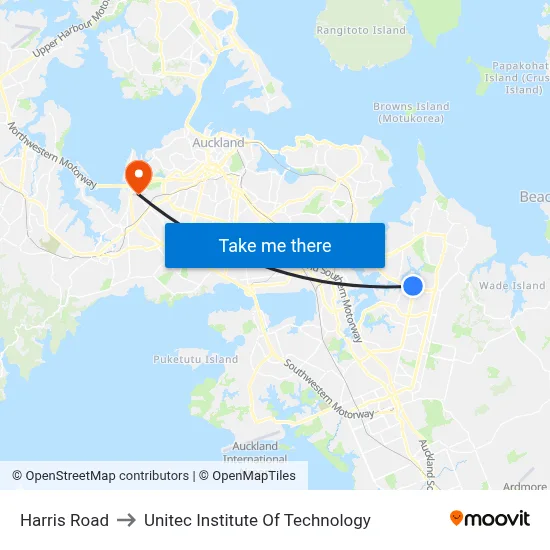 Harris Road to Unitec Institute Of Technology map