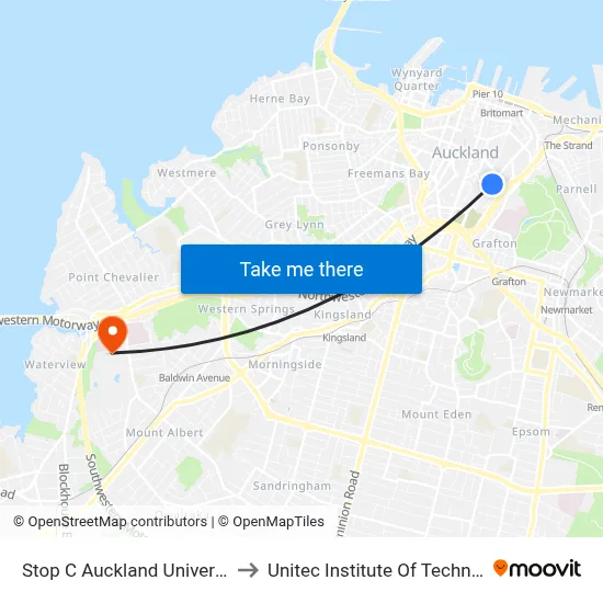Stop C Auckland Universities to Unitec Institute Of Technology map