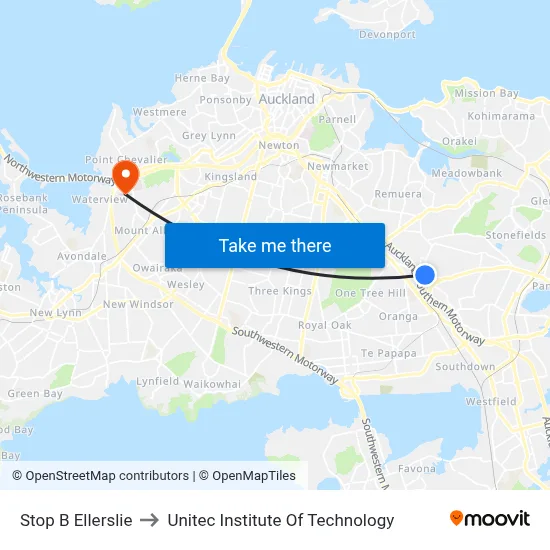 Stop B Ellerslie to Unitec Institute Of Technology map