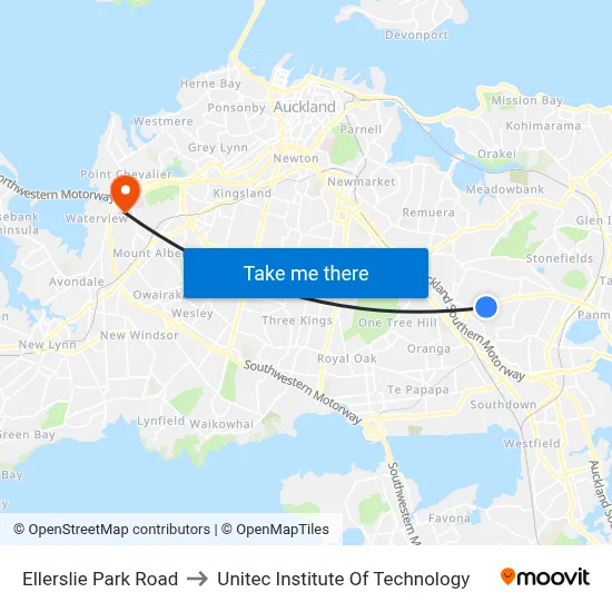 Ellerslie Park Road to Unitec Institute Of Technology map