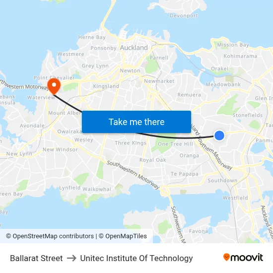 Ballarat Street to Unitec Institute Of Technology map