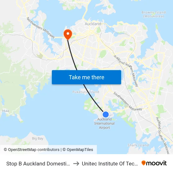 Stop B Auckland Domestic Airport to Unitec Institute Of Technology map