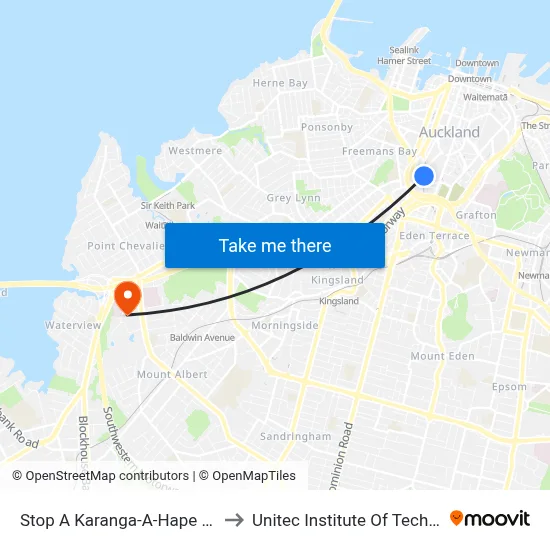 Stop A Karanga-A-Hape Station to Unitec Institute Of Technology map