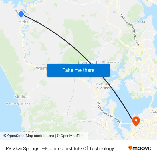 Parakai Springs to Unitec Institute Of Technology map