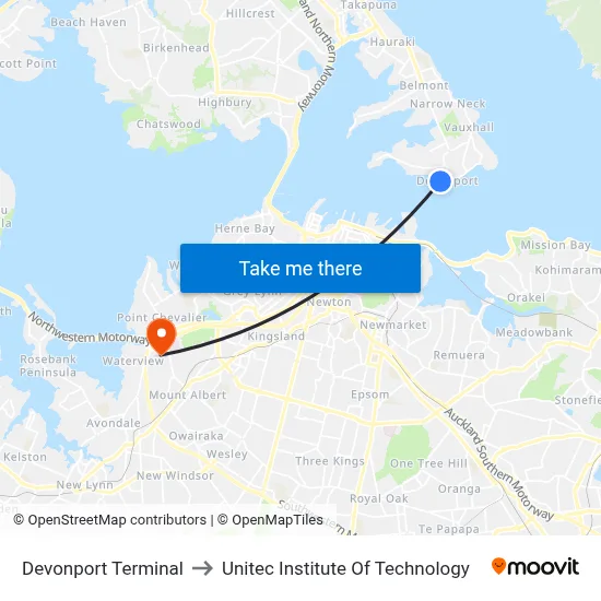 Devonport Terminal to Unitec Institute Of Technology map