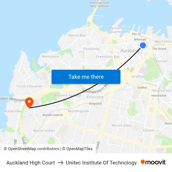 Auckland High Court to Unitec Institute Of Technology map