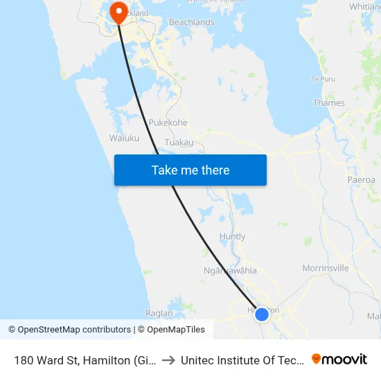 180 Ward St, Hamilton (Girls High) to Unitec Institute Of Technology map