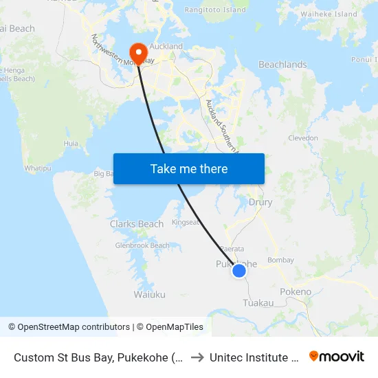 Custom St Bus Bay, Pukekohe (Pukekohe Train Station) to Unitec Institute Of Technology map