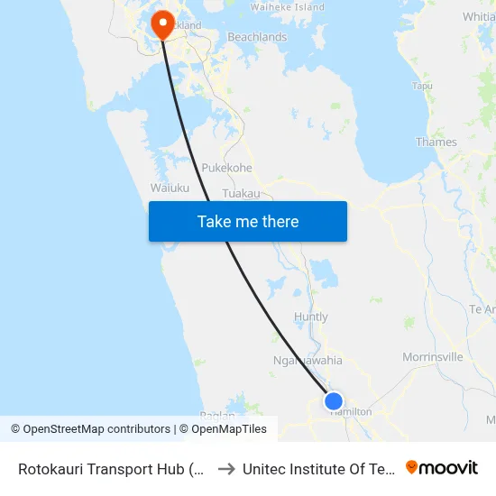 Rotokauri Transport Hub (Platform 2) to Unitec Institute Of Technology map