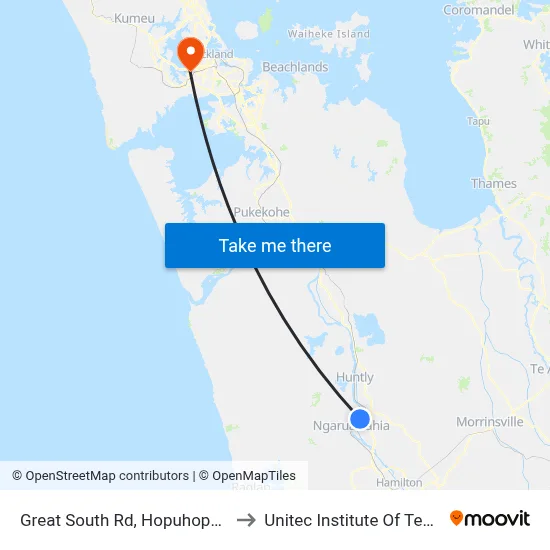 Great South Rd, Hopuhopu (Fox Rd) to Unitec Institute Of Technology map
