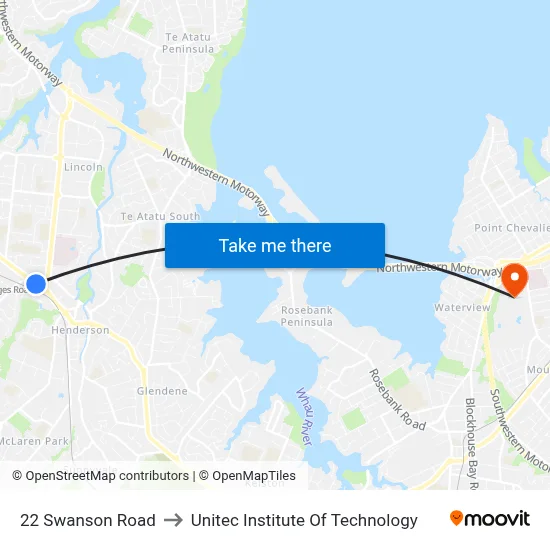 22 Swanson Road to Unitec Institute Of Technology map
