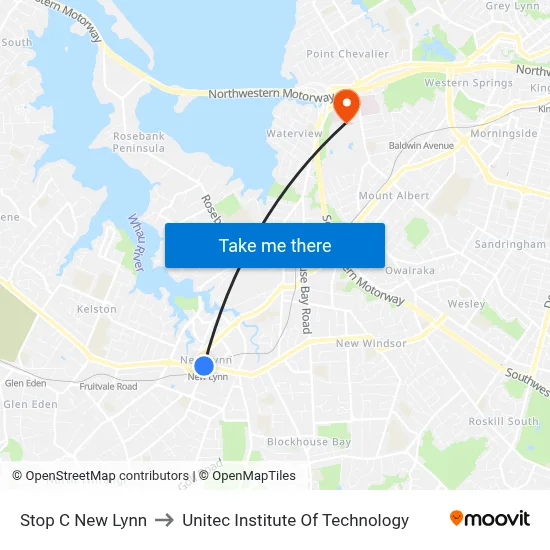 Stop C New Lynn to Unitec Institute Of Technology map