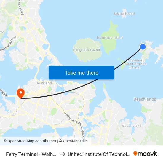 Ferry Terminal - Waiheke to Unitec Institute Of Technology map