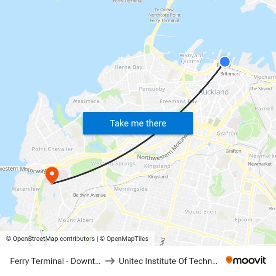 Ferry Terminal - Downtown to Unitec Institute Of Technology map