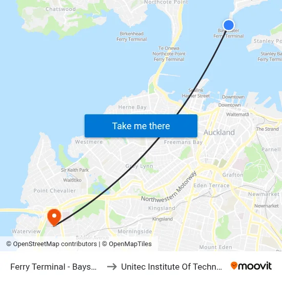 Ferry Terminal - Bayswater to Unitec Institute Of Technology map