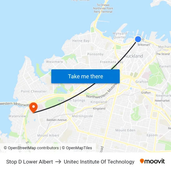 Stop D Lower Albert to Unitec Institute Of Technology map