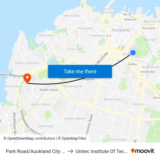 Park Road/Auckland City Hospital to Unitec Institute Of Technology map