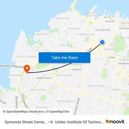 Symonds Street Cemetery to Unitec Institute Of Technology map