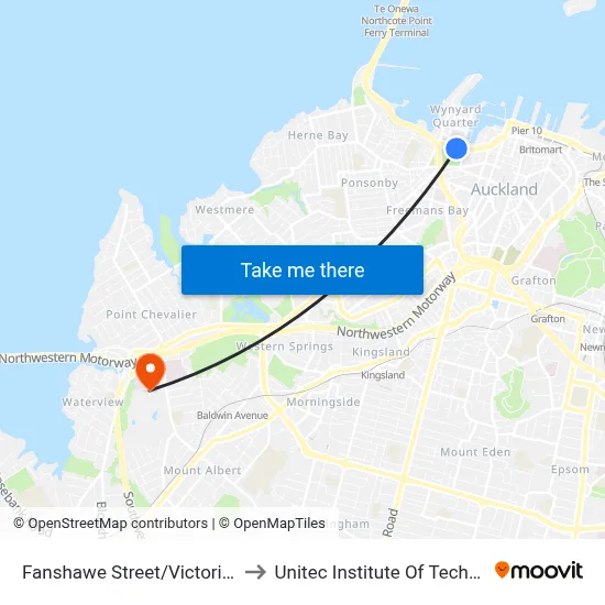 Fanshawe Street/Victoria Park to Unitec Institute Of Technology map