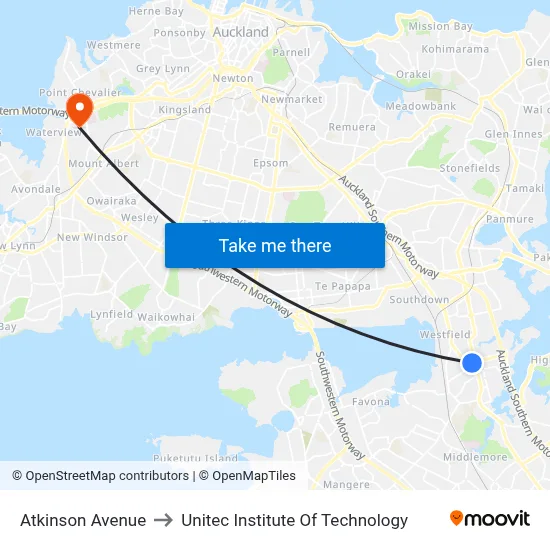 Atkinson Avenue to Unitec Institute Of Technology map