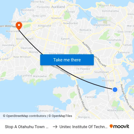 Stop A Otahuhu Town Centre to Unitec Institute Of Technology map
