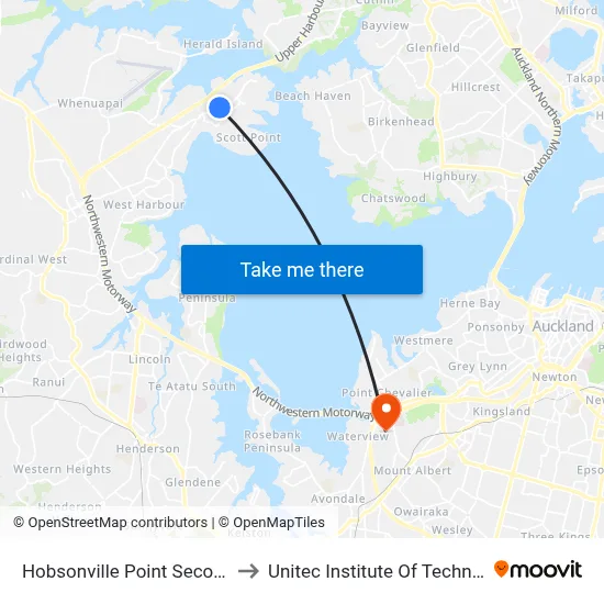 Hobsonville Point Secondary to Unitec Institute Of Technology map