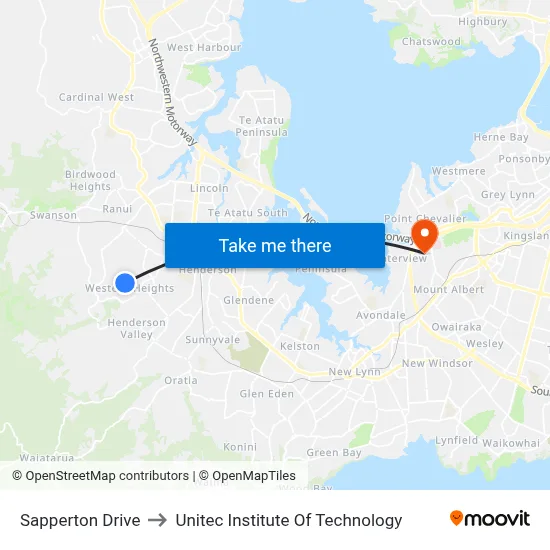 Sapperton Drive to Unitec Institute Of Technology map