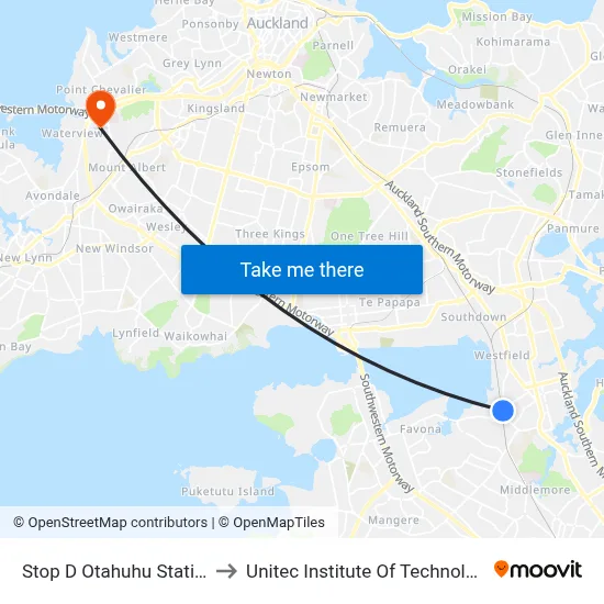 Stop D Otahuhu Station to Unitec Institute Of Technology map