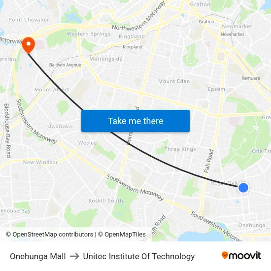 Onehunga Mall to Unitec Institute Of Technology map