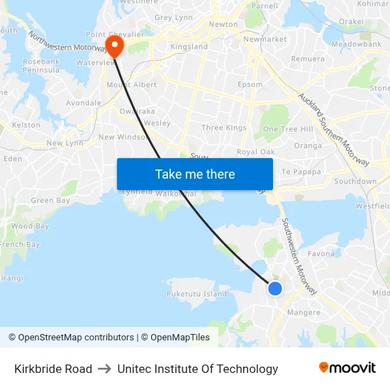 Kirkbride Road to Unitec Institute Of Technology map