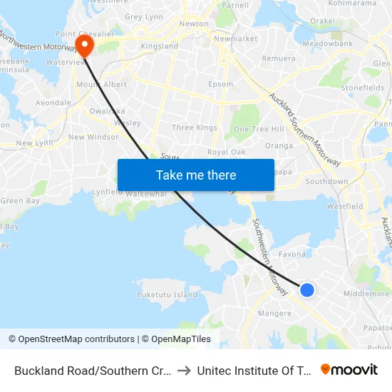 Buckland Road/Southern Cross Campus to Unitec Institute Of Technology map