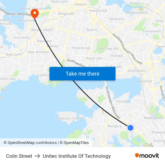 Colin Street to Unitec Institute Of Technology map