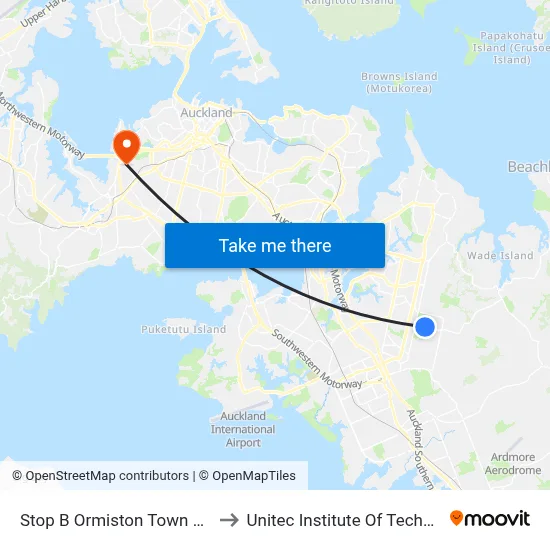Stop B Ormiston Town Centre to Unitec Institute Of Technology map