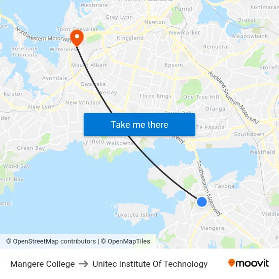 Mangere College to Unitec Institute Of Technology map