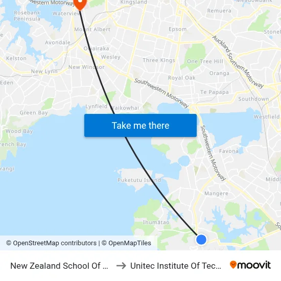 New Zealand School Of Tourism to Unitec Institute Of Technology map