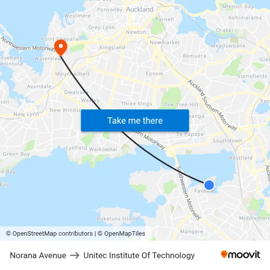 Norana Avenue to Unitec Institute Of Technology map