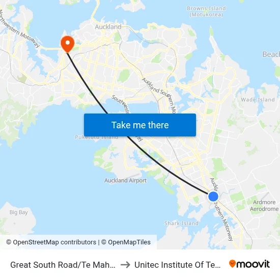 Great South Road/Te Mahia Station to Unitec Institute Of Technology map