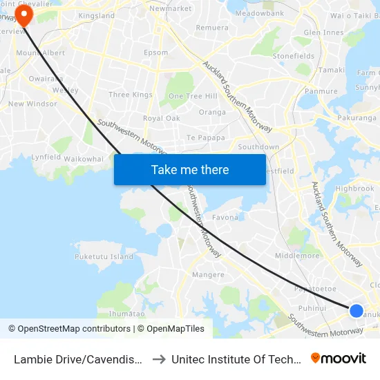 Lambie Drive/Cavendish Drive to Unitec Institute Of Technology map