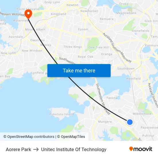 Aorere Park to Unitec Institute Of Technology map