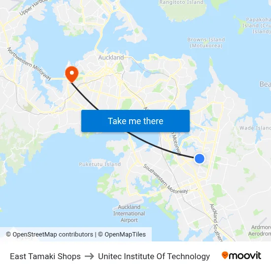 East Tamaki Shops to Unitec Institute Of Technology map