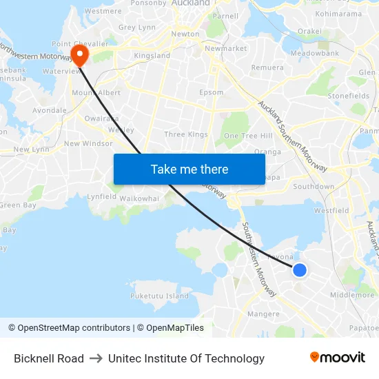 Bicknell Road to Unitec Institute Of Technology map