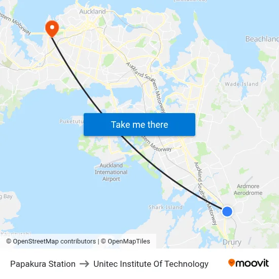 Papakura Station to Unitec Institute Of Technology map