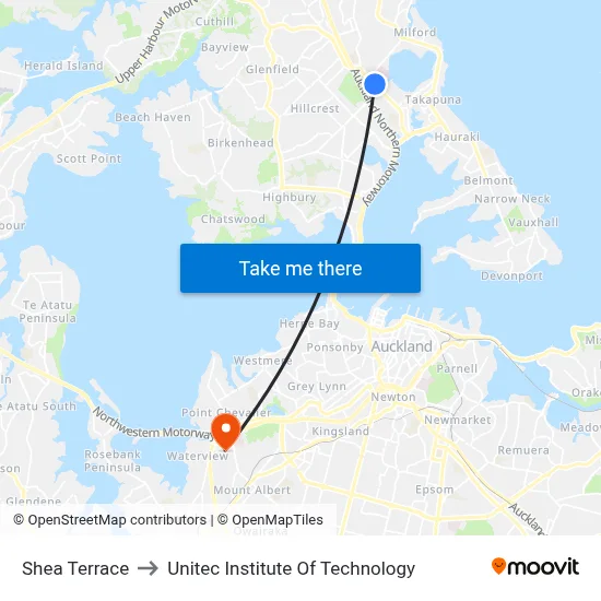 Shea Terrace to Unitec Institute Of Technology map
