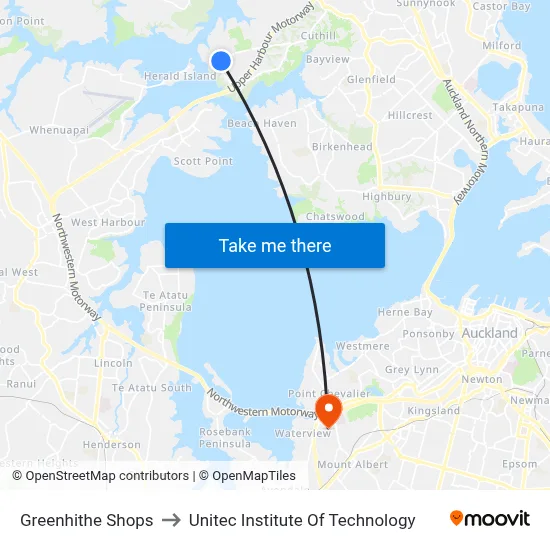 Greenhithe Shops to Unitec Institute Of Technology map