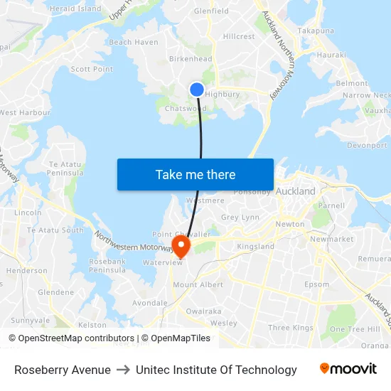 Roseberry Avenue to Unitec Institute Of Technology map