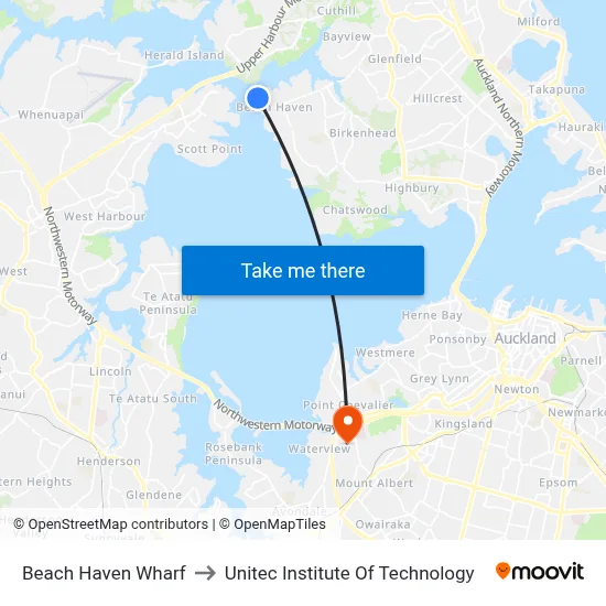 Beach Haven Wharf to Unitec Institute Of Technology map