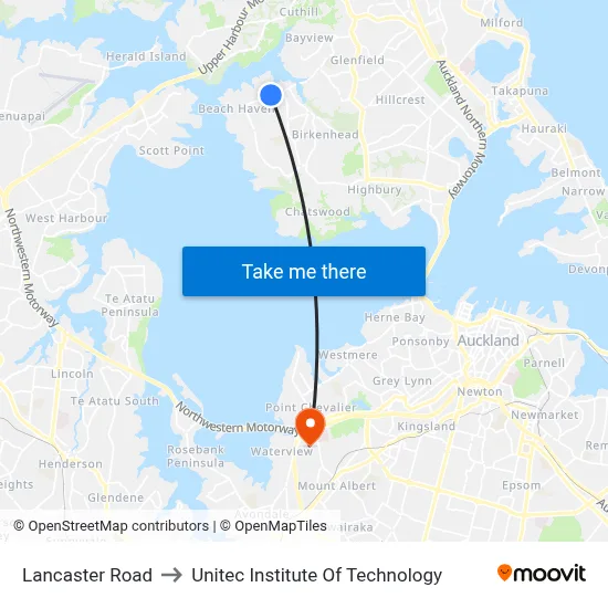 Lancaster Road to Unitec Institute Of Technology map