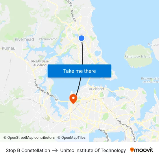 Stop B Constellation to Unitec Institute Of Technology map