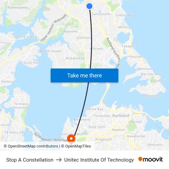 Stop A Constellation to Unitec Institute Of Technology map
