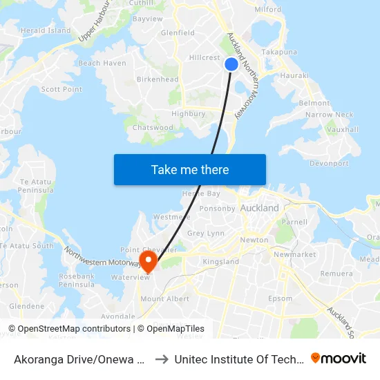 Akoranga Drive/Onewa Domain to Unitec Institute Of Technology map